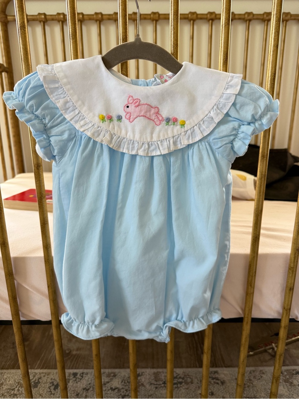 Baby Blue Embroidered Bunny One-Piece Bodysuit